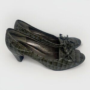 Sam Edelman Leather Crocodile Print Heels Size 10